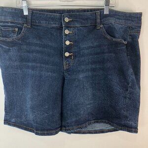 Maurices Women's Mid-Rise Distressed Denim Jean Shorts Size 20W Button Fly Blue